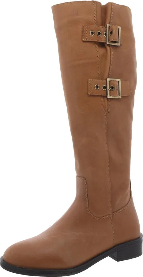 Jaymes Womens Leather Block Heel Knee-High Boots