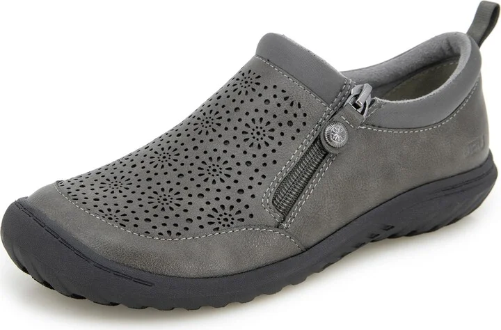 JBU Women's Avery Side Zipper Slip On Comfort Casual Oxford Flat