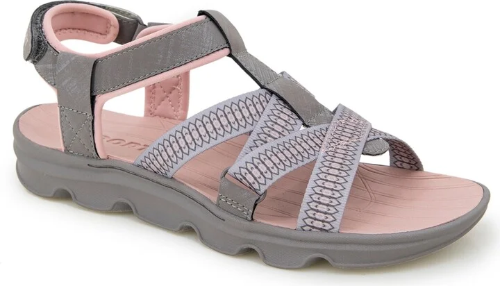 Jbu Women's Kaia Casual Flat Sandals - Gray, Pink
