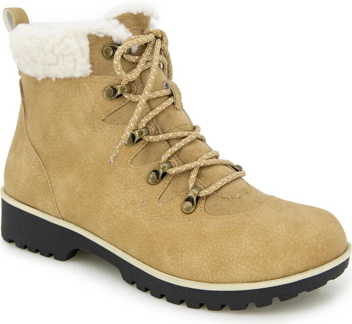 JBU Women's Poland Lace Up with Faux Shearling Fashion Comfort Waterproof Ankle Boot