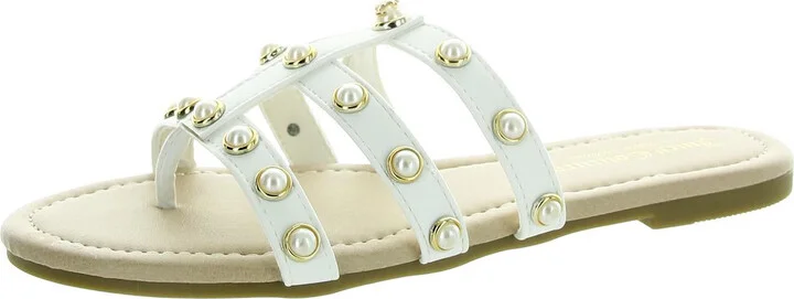 JCZALLYMAE Womens Jeweled Manmade Slide Sandals