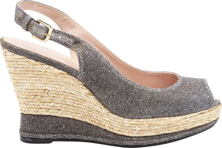 Jean Peeptoe Cork Wedge in Silver Glitter Leather