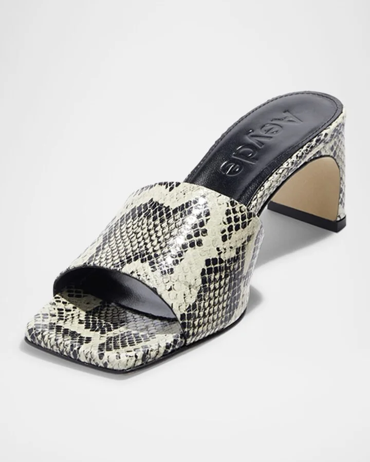 Jeanie Snake-Embossed Mule Sandals - Image 2