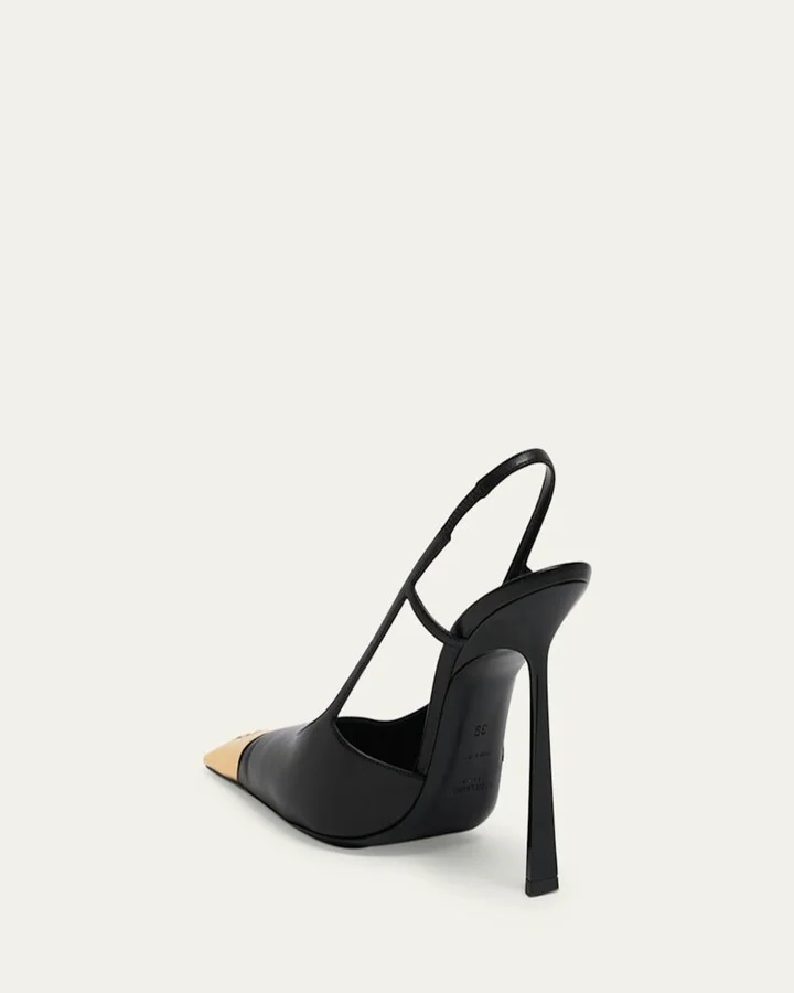 Jeanne Leather Metallic-Toe Slingback Pumps - Image 2