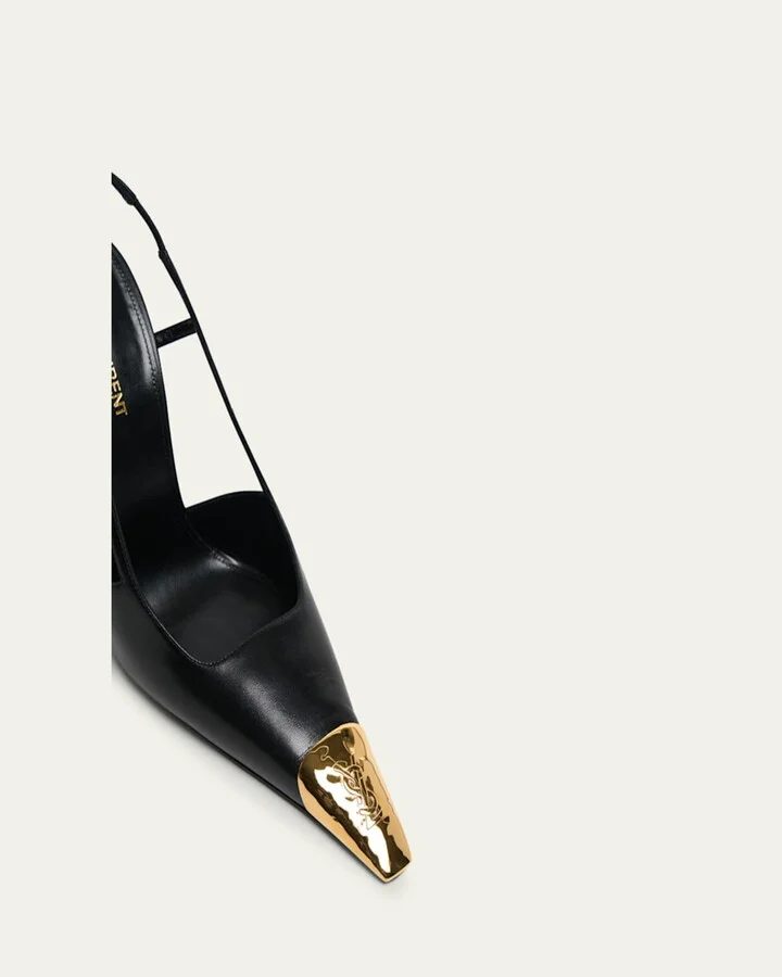 Jeanne Leather Metallic-Toe Slingback Pumps - Image 3