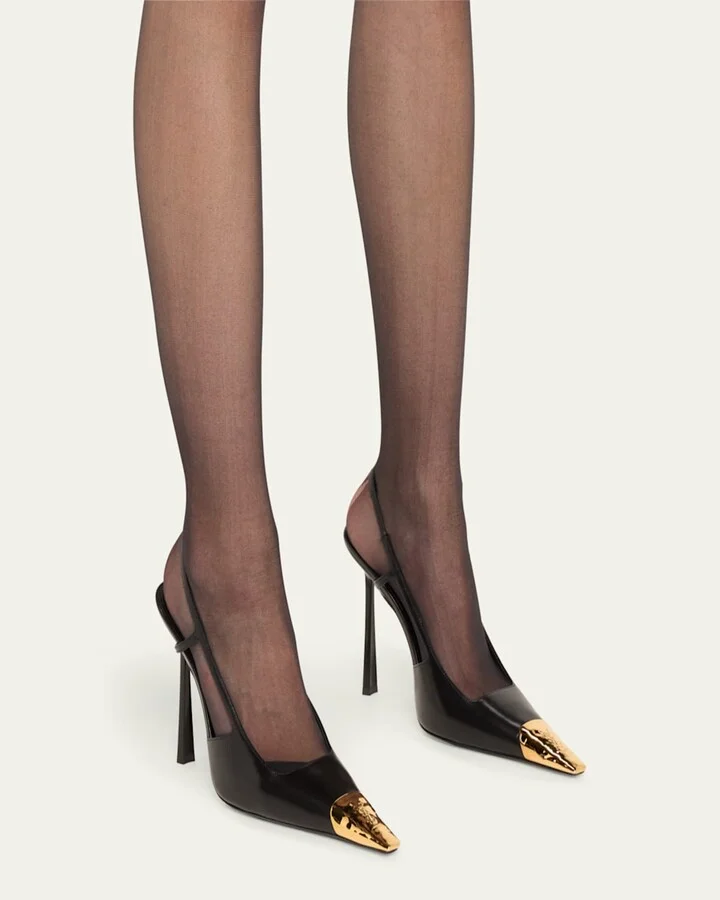 Jeanne Leather Metallic-Toe Slingback Pumps - Image 4