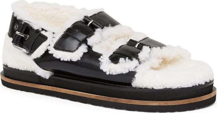 Jeanne Shearling Sandal In Colour Black/Ivory Size 38 - Image 2