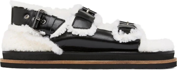 Jeanne Shearling Sandal In Colour Black/Ivory Size 38