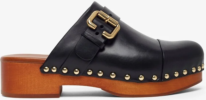 Jeannette black leather clogs