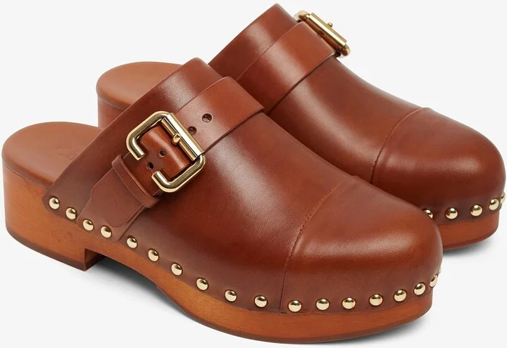 Jeannette brown leather clogs - Image 4