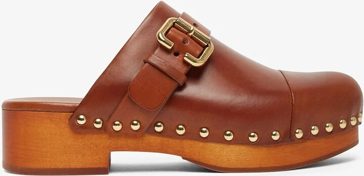 Jeannette brown leather clogs
