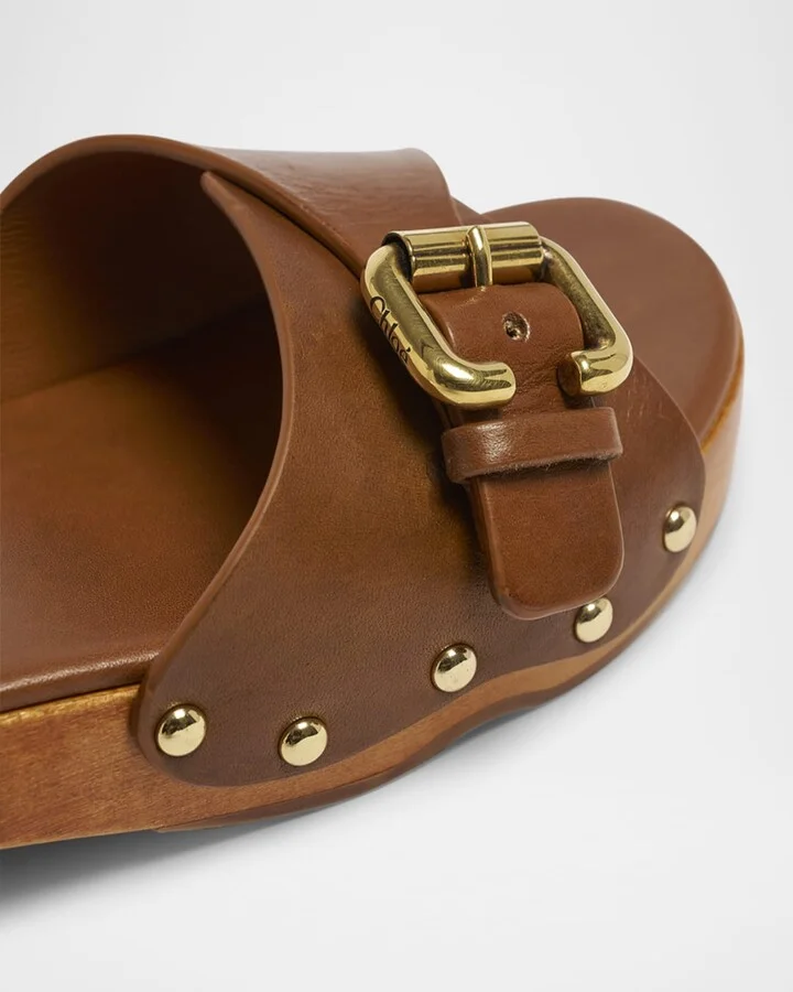 Jeannette Leather Buckle Clog Sandals - Image 2