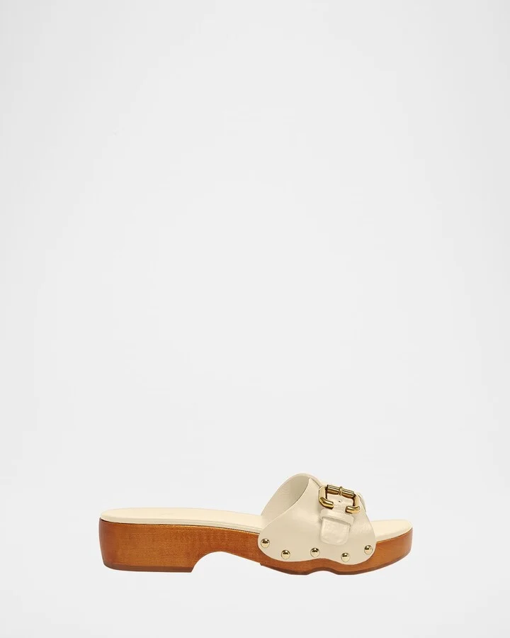 Jeannette Leather Buckle Clog Sandals