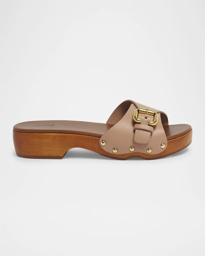 Jeannette Leather Buckle Clog Sandals