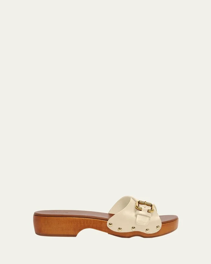 Jeannette Leather Buckle Clog Sandals