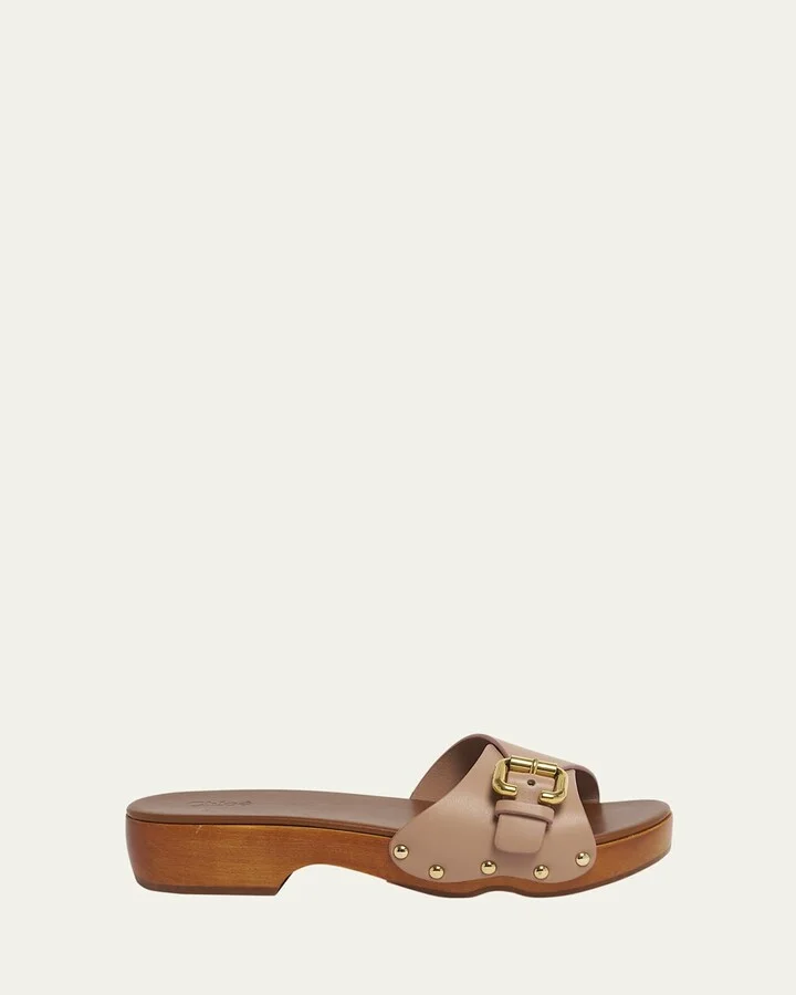 Jeannette Leather Buckle Clog Sandals