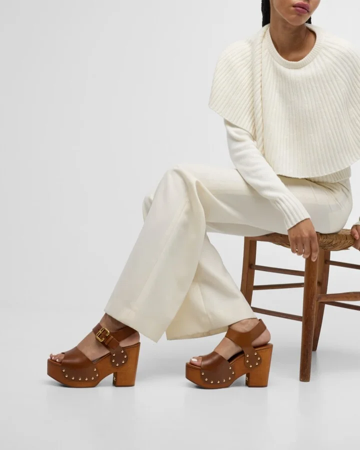 Jeannette Leather Clog Platform Sandals - Image 3
