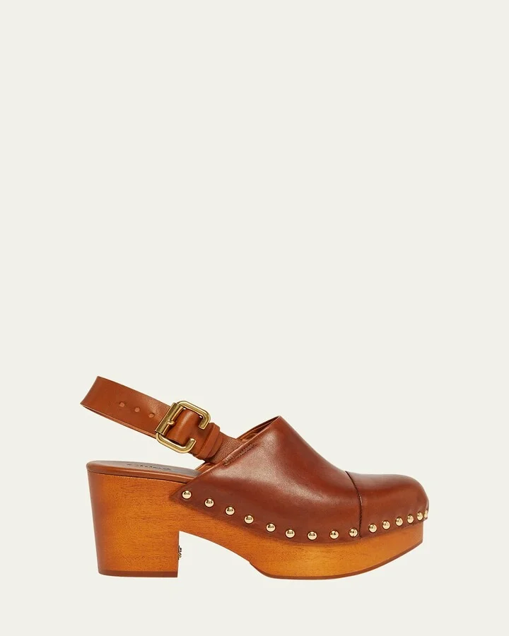 Jeannette Leather Slingback Platform Clogs