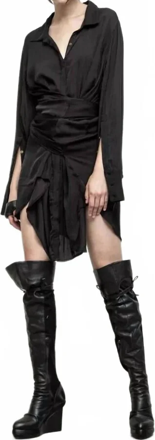 Jedda Boot Over Knee Leather Fabric Wedge In Black