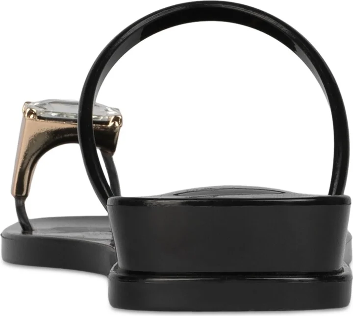 Jeffrey Campbell Balia Gemstome Embellished Flat Jelly Sandals - Black Shiny/Clear - Image 3