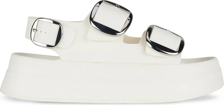 Jeffrey Campbell Blithe Flatform Footbed Sandals - Cream/Silver - Image 2