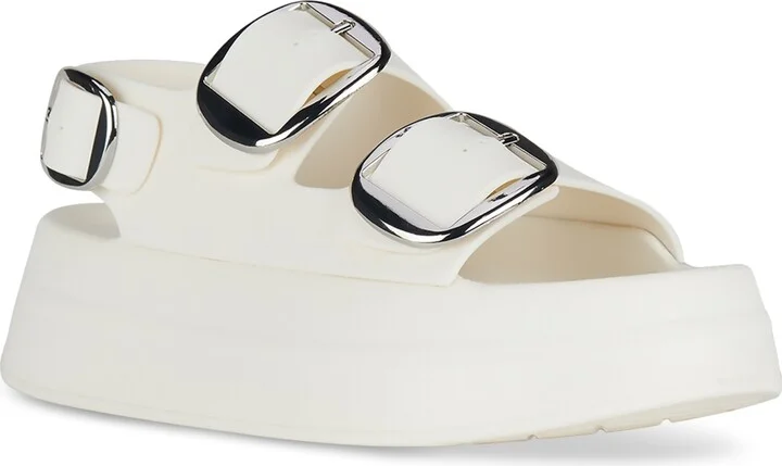 Jeffrey Campbell Blithe Flatform Footbed Sandals - Cream/Silver