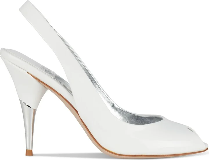 Jeffrey Campbell Charis Peep-Toe Slingback Pumps - White Patent/Silver - Image 2