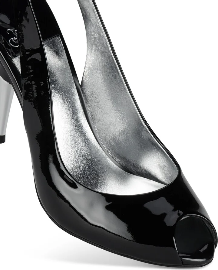 Jeffrey Campbell Charis Peep-Toe Slingback Pumps - White Patent/Silver - Image 10