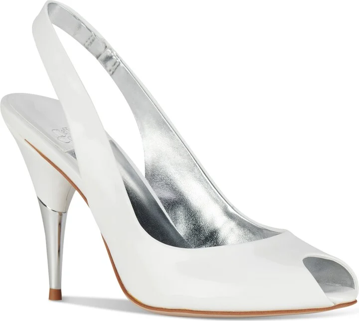 Jeffrey Campbell Charis Peep-Toe Slingback Pumps - White Patent/Silver