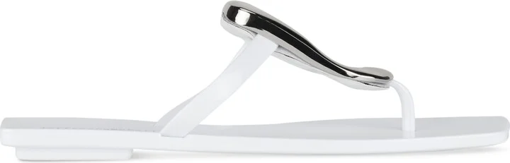 Jeffrey Campbell Linques-j Embellished T-Strap Flat Jelly Sandals - White Shiny/Silver - Image 2