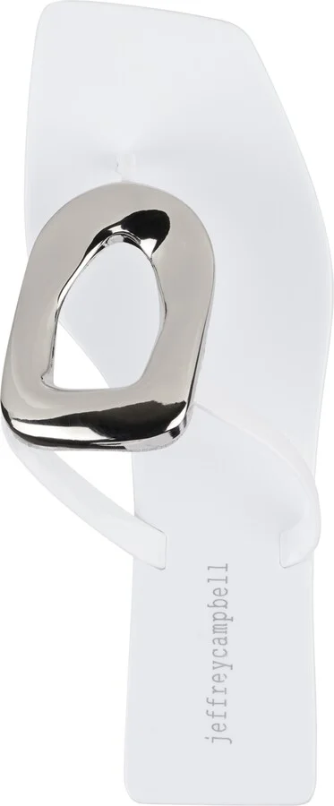Jeffrey Campbell Linques-j Embellished T-Strap Flat Jelly Sandals - White Shiny/Silver - Image 4