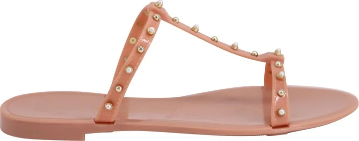 Jelly Sandals with Pearl in Peach Pink Rubber