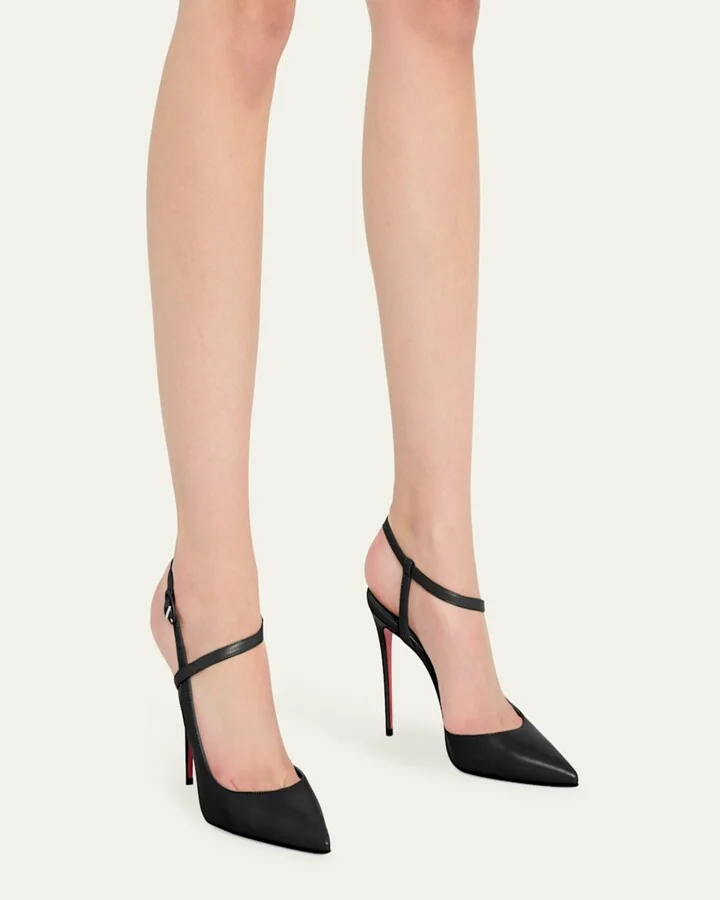 Jenlove Calfskin Red Sole Ankle-Strap High-Heel Pumps - Image 3