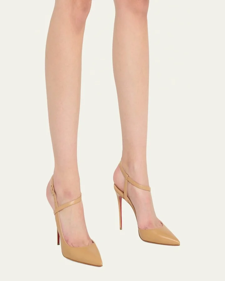 Jenlove Calfskin Red Sole Ankle-Strap High-Heel Pumps - Image 10