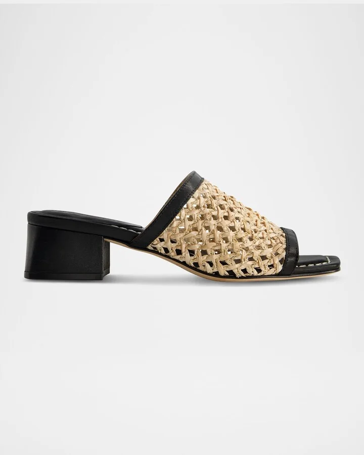 Black / Palha Antique Calf/woven Raffia