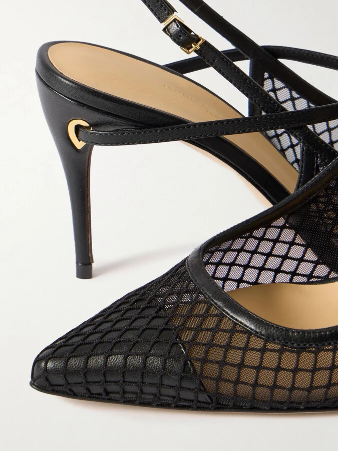 Jennifer Chamandi - Edoardo 85 Leather-trimmed Mesh Slingback Pumps - Black - Image 4