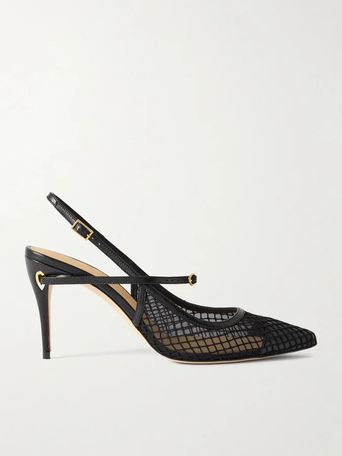 Jennifer Chamandi - Edoardo 85 Leather-trimmed Mesh Slingback Pumps - Black
