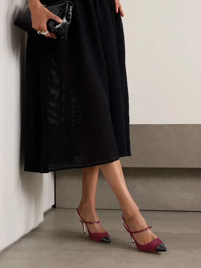 Jennifer Chamandi - Edoardo 85 Patent Leather-trimmed Suede Slingback Pumps - Red - Image 2