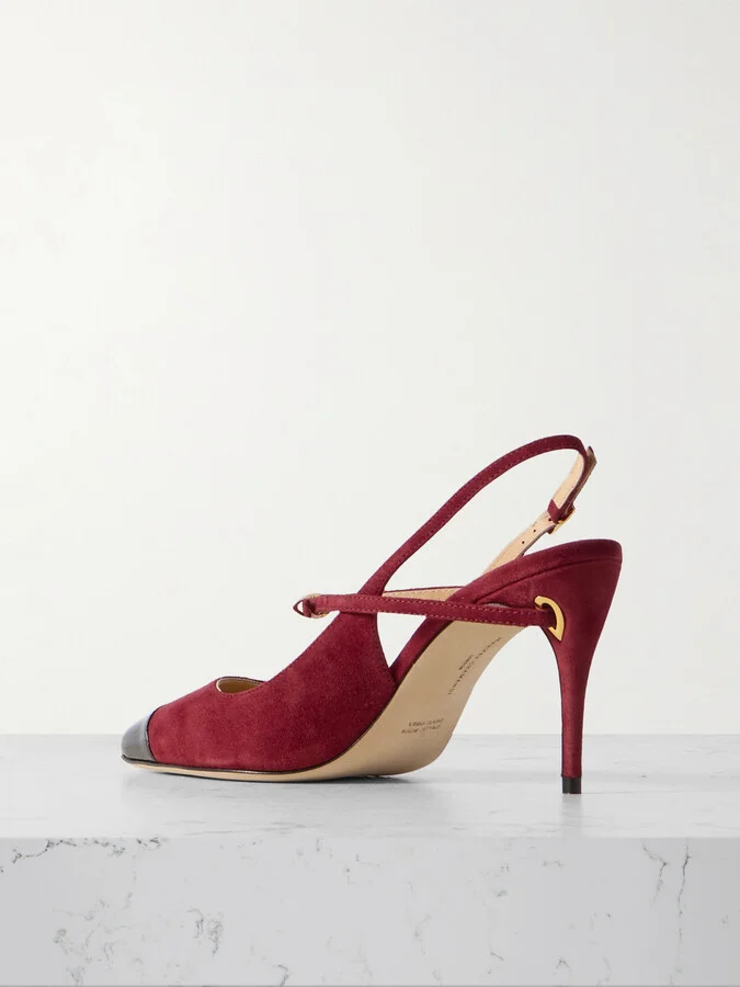 Jennifer Chamandi - Edoardo 85 Patent Leather-trimmed Suede Slingback Pumps - Red - Image 3