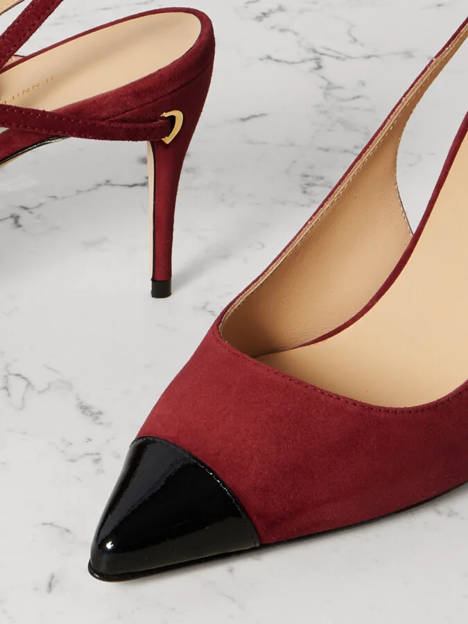 Jennifer Chamandi - Edoardo 85 Patent Leather-trimmed Suede Slingback Pumps - Red - Image 4