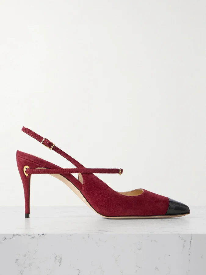 Jennifer Chamandi - Edoardo 85 Patent Leather-trimmed Suede Slingback Pumps - Red