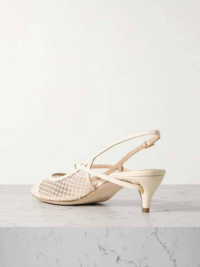 Jennifer Chamandi - Edoardo Mesh And Leather Slingback Pumps - Ivory - Image 3