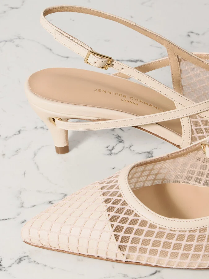 Jennifer Chamandi - Edoardo Mesh And Leather Slingback Pumps - Ivory - Image 4
