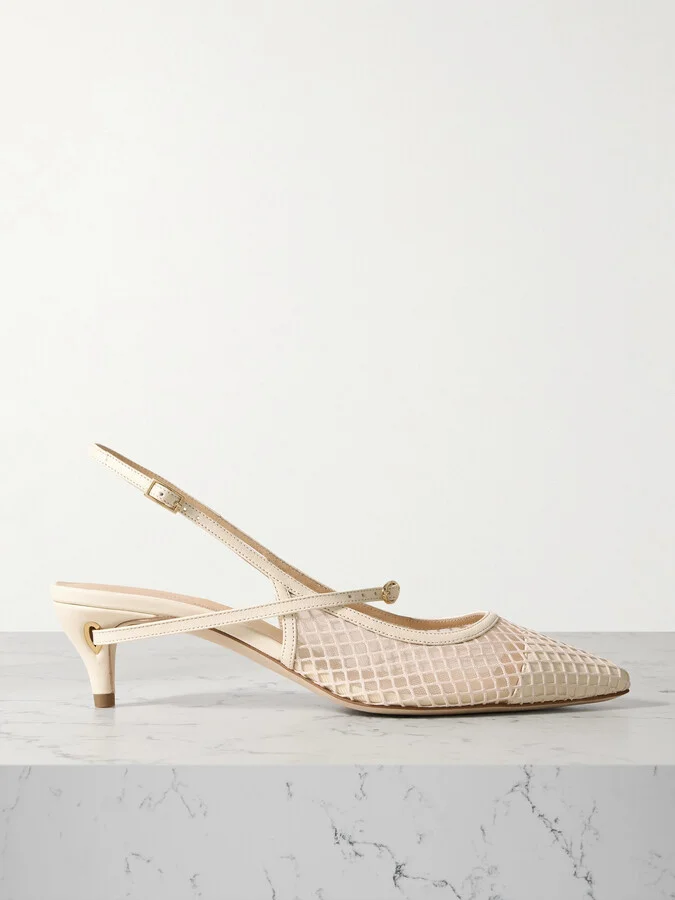 Jennifer Chamandi - Edoardo Mesh And Leather Slingback Pumps - Ivory