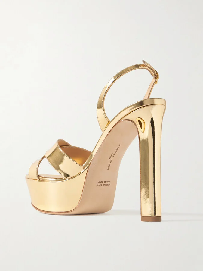 Jennifer Chamandi - Leonardo 130 Metallic Leather Platform Slingback Sandals - Gold - Image 3