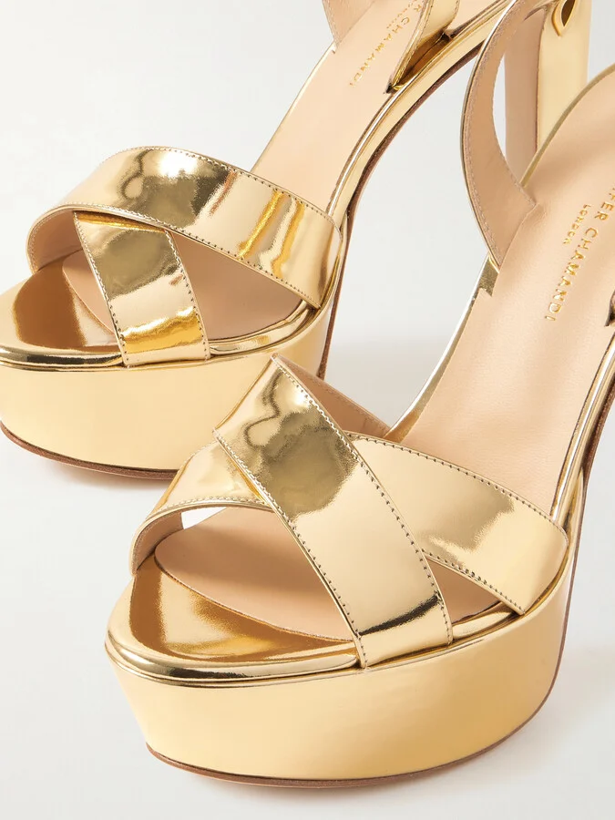 Jennifer Chamandi - Leonardo 130 Metallic Leather Platform Slingback Sandals - Gold - Image 4