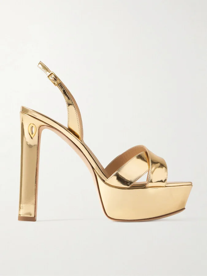 Jennifer Chamandi - Leonardo 130 Metallic Leather Platform Slingback Sandals - Gold