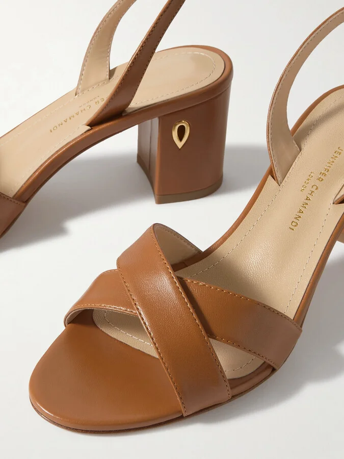 Jennifer Chamandi - Leonardo 65 Leather Slingback Sandals - Brown - Image 4