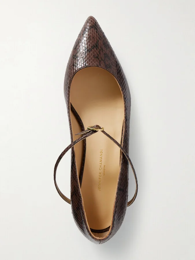 Jennifer Chamandi - Lorenzo 20 Elaphe Point-toe Flats - Brown - Image 5