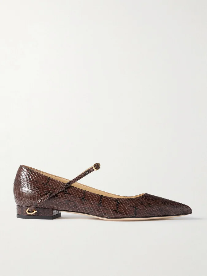 Jennifer Chamandi - Lorenzo 20 Elaphe Point-toe Flats - Brown